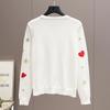 Autumn Women Designer Embroidery Heart Single Breasted Knitted Sweater Coat Jacket
