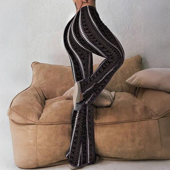 Women Yoga Pants Elastic Mid-rise Casual Printed Flared Trousers Printing Flattering Leg Silhouette Pants Running Walking Long Pants