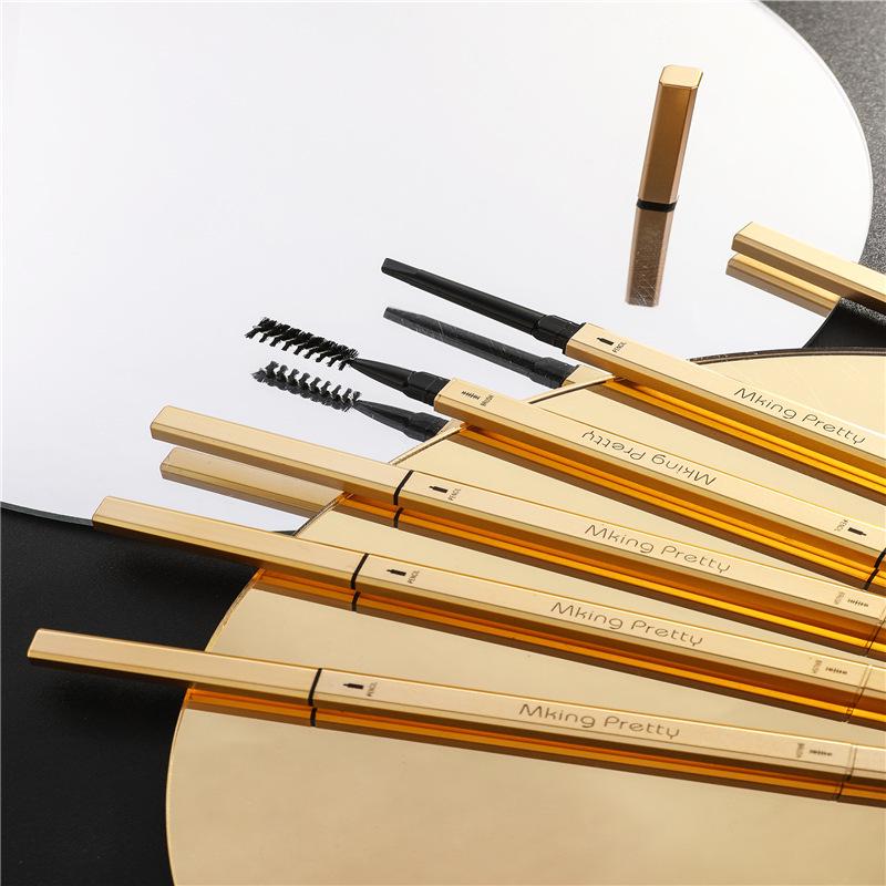 Gold Bar Double-Ended Eyebrow Pencil: Waterproof, Sweatproof, Ultra-Fine, Natural, Long-Lasting, Triangle Tip for Women Beginners.