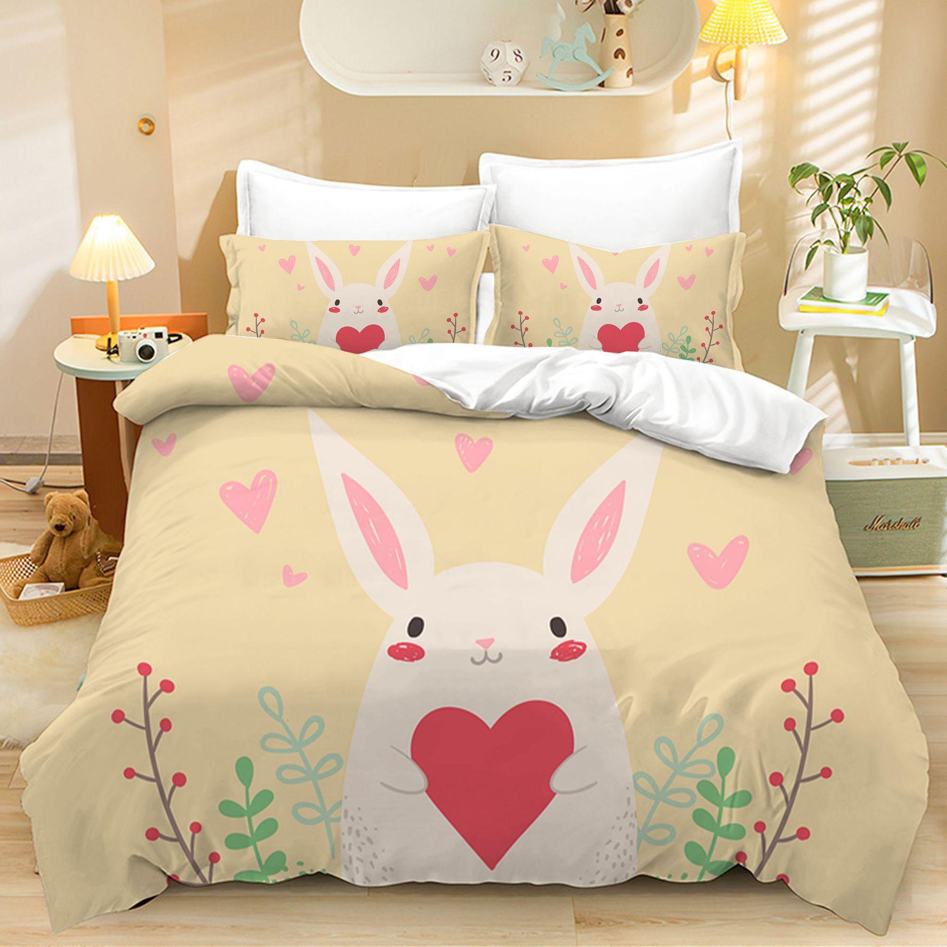 

Home Textiles Three-Piece Valentine S Day Rabbit Cartoon Digital Printing Quilt Pillowcase Bedding 90 * 200 two-piece set