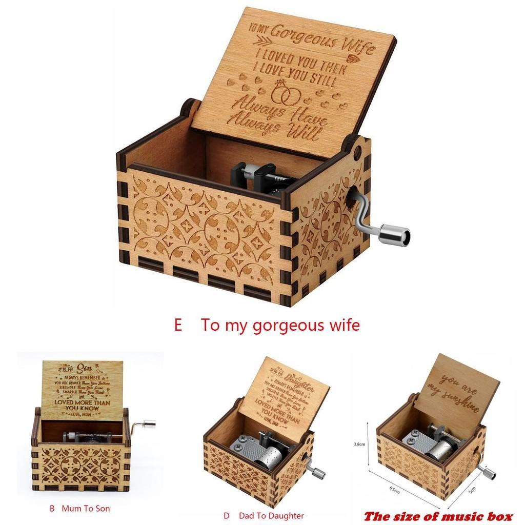 Vintage Wooden Music Box Gift For Kids Charming You Are My Sunshine Engraved Toy
