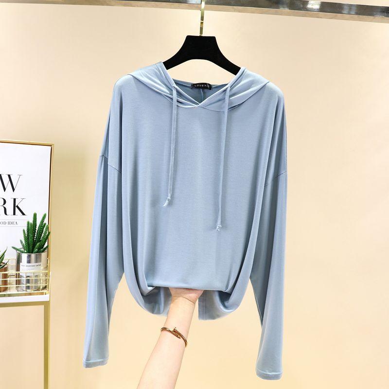

Modal Hooded Sun Protection Shirt Women s Early Autumn Outerwear Long-Sleeved Tops Plus Size Thin Casual T-shirt Pure Color Bottoming Shirt Light blue M (recommended 40.00 kg-50.00 kg
