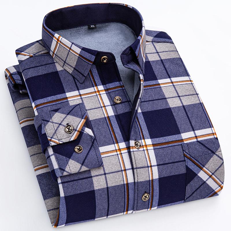 New IN Men's Thicker Flannel Shirt  Winter Plus Fleece More Colors Warm Long Sleeve  Plaid Business Casual Slim-fit Clothes