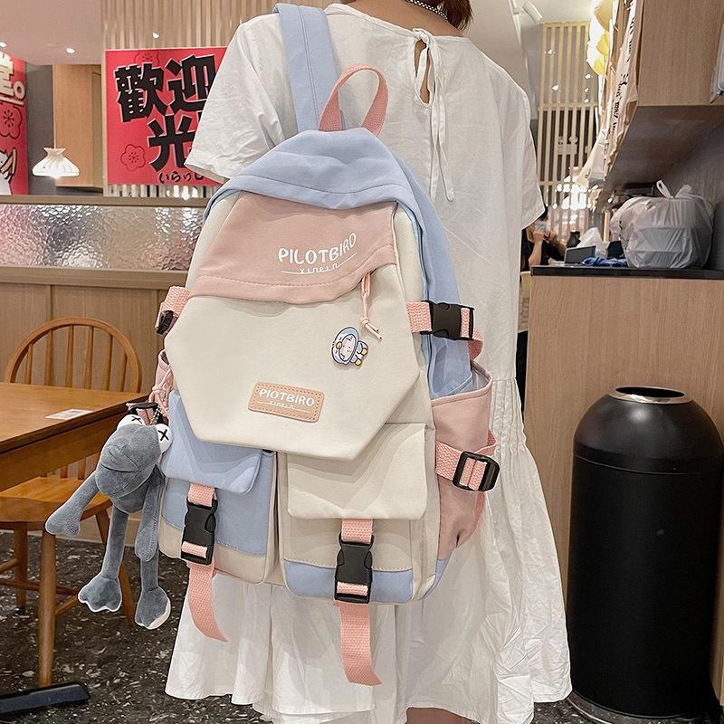 

IELGY Женский контрастный цветной повседневный холщовый рюкзак большой вместимости синий