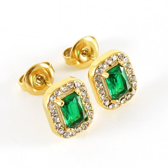 Zircon-inlaid square-cut stainless steel18K Earrings, studs, European and American trendy, niche design, geometric