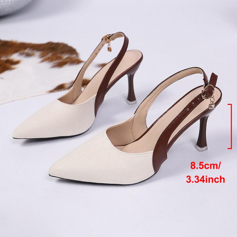 Big size pointed toe back air heels toe bun sandals new suede stiletto sandals for spring and summer 36