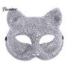 Luxury Rhinestone Costume Mask Full Halloween Mask, Sparkling Skull And Cat Face Carnival Adjustable Elastic Straps for Theme Dances Decorative Party