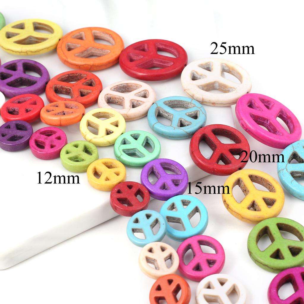 1Strand, Natural Stone Beads, Fashion Peace Symbol Synthetic Turquoise Loose Spacer Beads for Jewelry Making DIY International Day of Peace Craft Gift