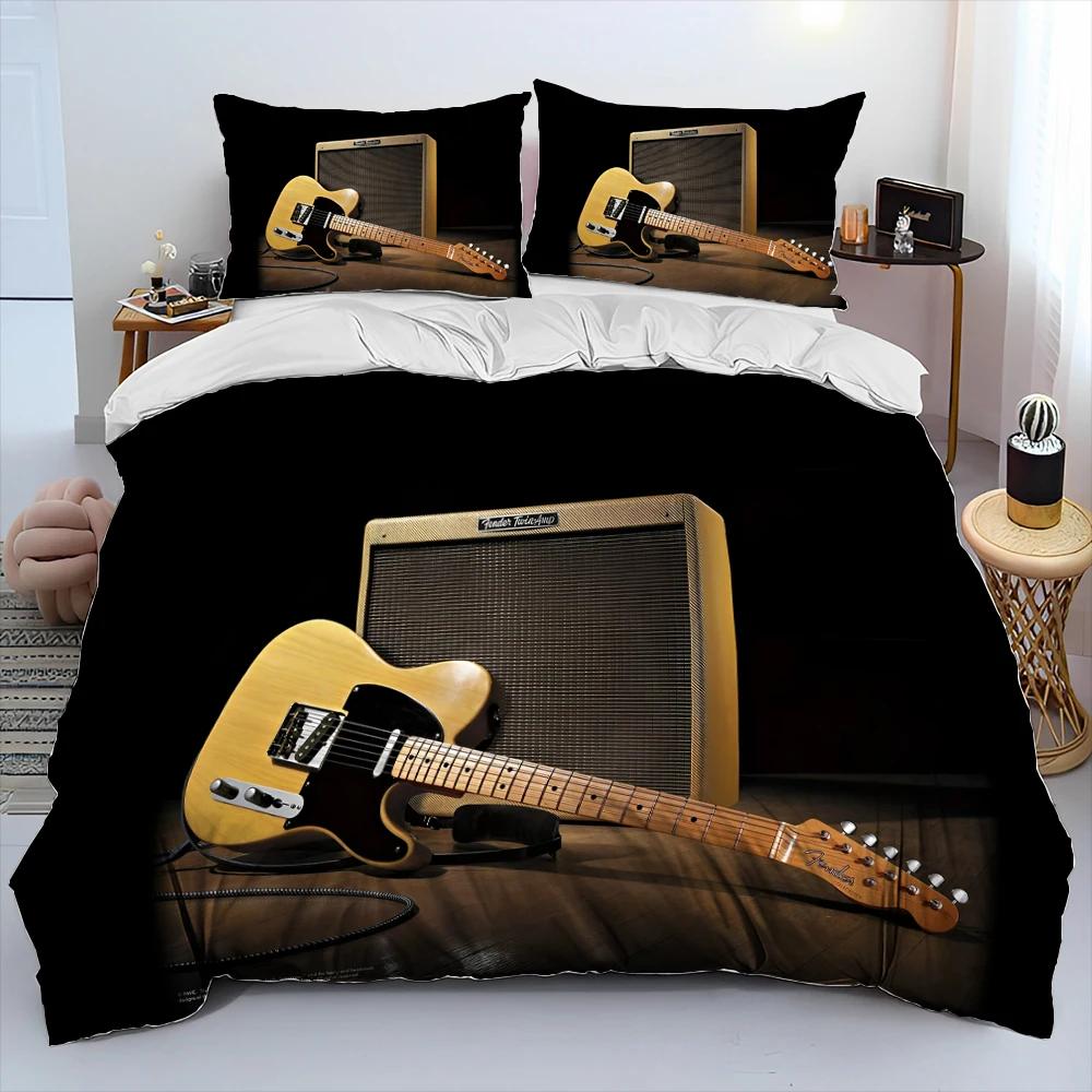 3D Klasyczna Gitara Elektryczna Gitara Pościel Zestaw, Poszewka na kołdrę Zestaw Poszewka na poduszkę, King Queen Size Pościel Zestaw