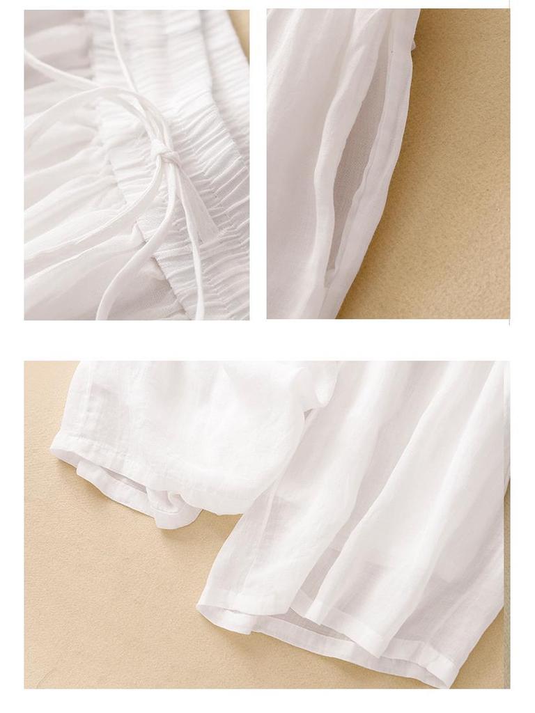 Women's Casual Wide-Leg Elastic Waist Pants - Cotton Linen Double Layer 