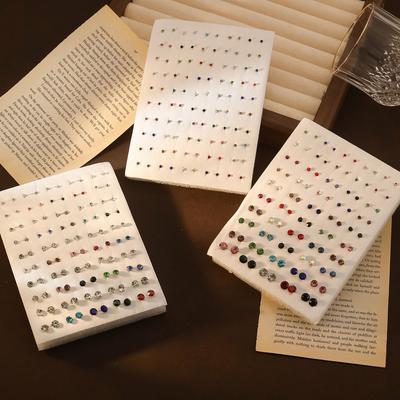 Exquisite Farbe Strass Mode Bunte Ohrstecker Student Ohrstecker Einfache Ohrringe Ohrstecker 50 Paar Gemischt
