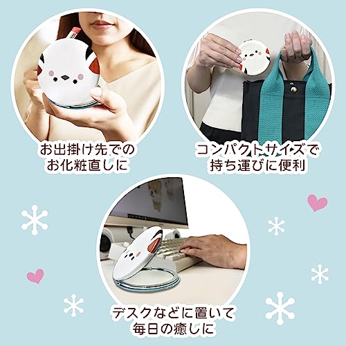 [Golden Crab and Long-tailed Tit] Compact Hand Mirror, Portable, Folding Mirror, Cute Character Mirror with Long-tailed Tit and Bird Design (Round / 3