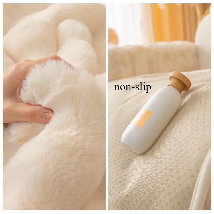 Warm Velvet Sofa Cover Imitation Rabbit Hair Thick Plush Winter Sofa Cushion Living Room Thickened Bubble Velvet Sofa Cover