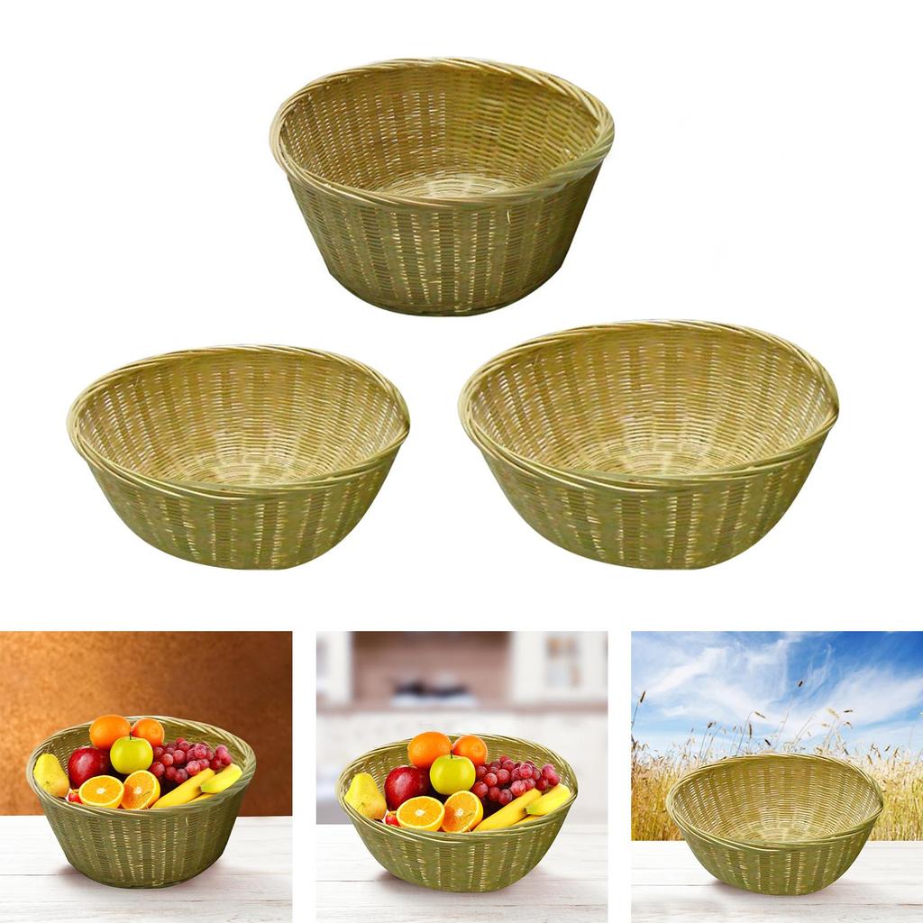 Bread Serving Basket Handmade Rattan Storage Round Food