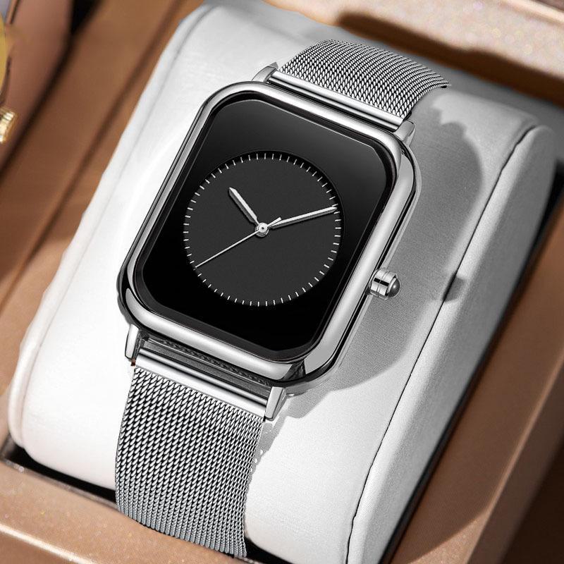 FOURRON Women's Square Quartz Fashion Watch with Milanese Steel Band