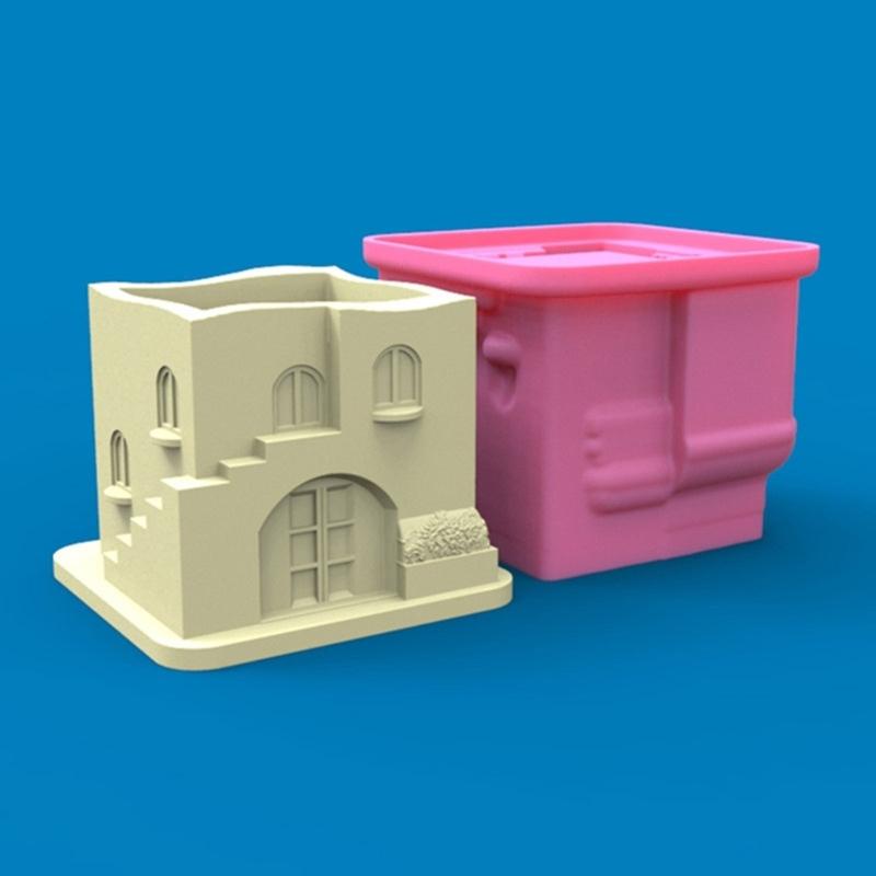 Haus Aufbewahrungsglas Silikonformen DIY Beton Guss Blumentopf Form Kerzenständer Verzierungsherstellungswerkzeug Leicht zu reinigen