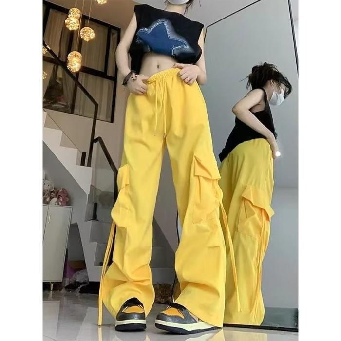 Pantaloni da Lavoro Blu Donna Taglia Piccola Sezione Estiva Sottile Gamba Larga Vita Alta Dritti Drappeggiati