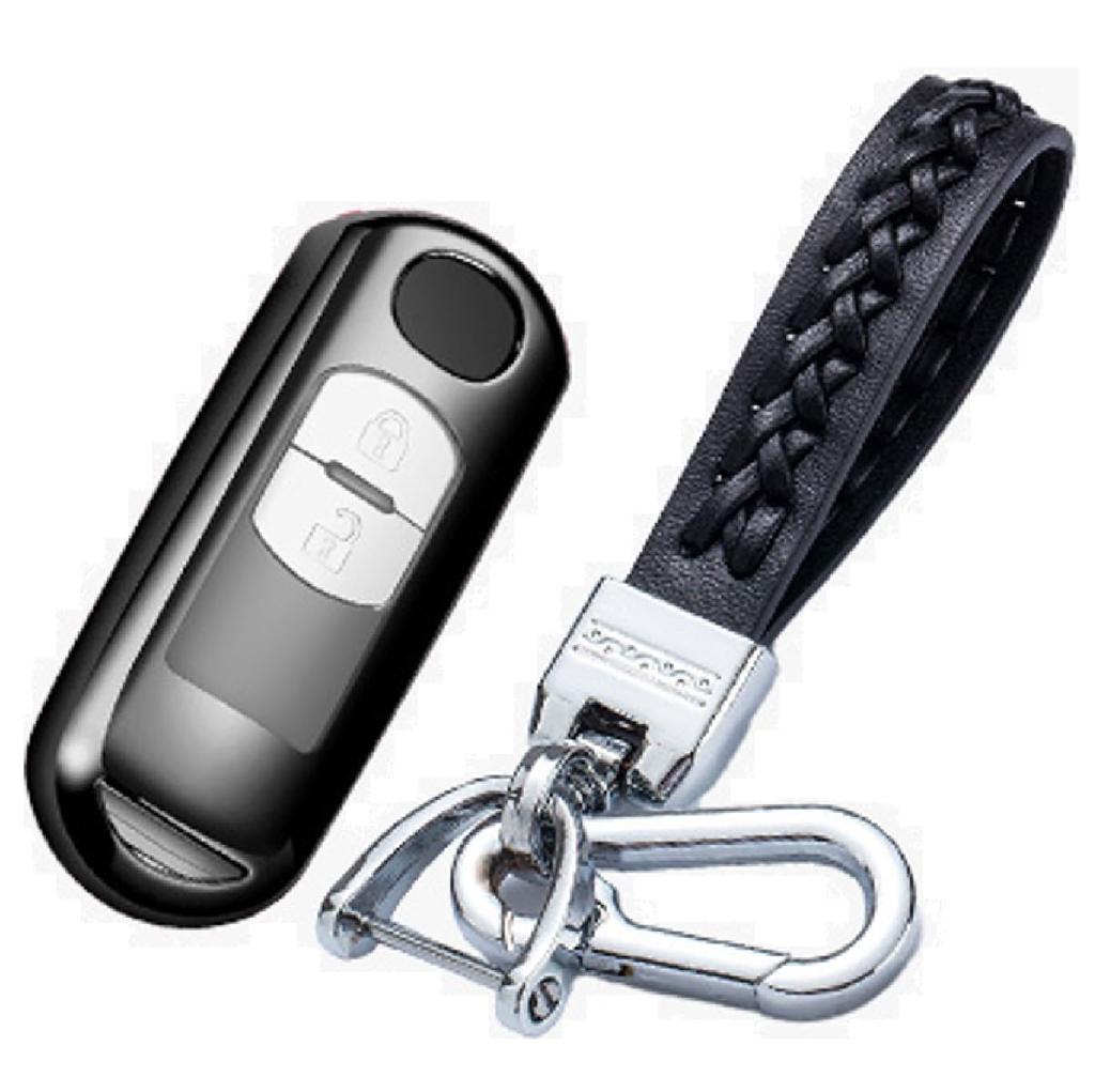 [VERISSY] Smart Key Case Keychain Set Mazda MAZDA Smart Key Cover CX-5 CX-3 CX-8 Demio Axela Atenza Roadster (Black)