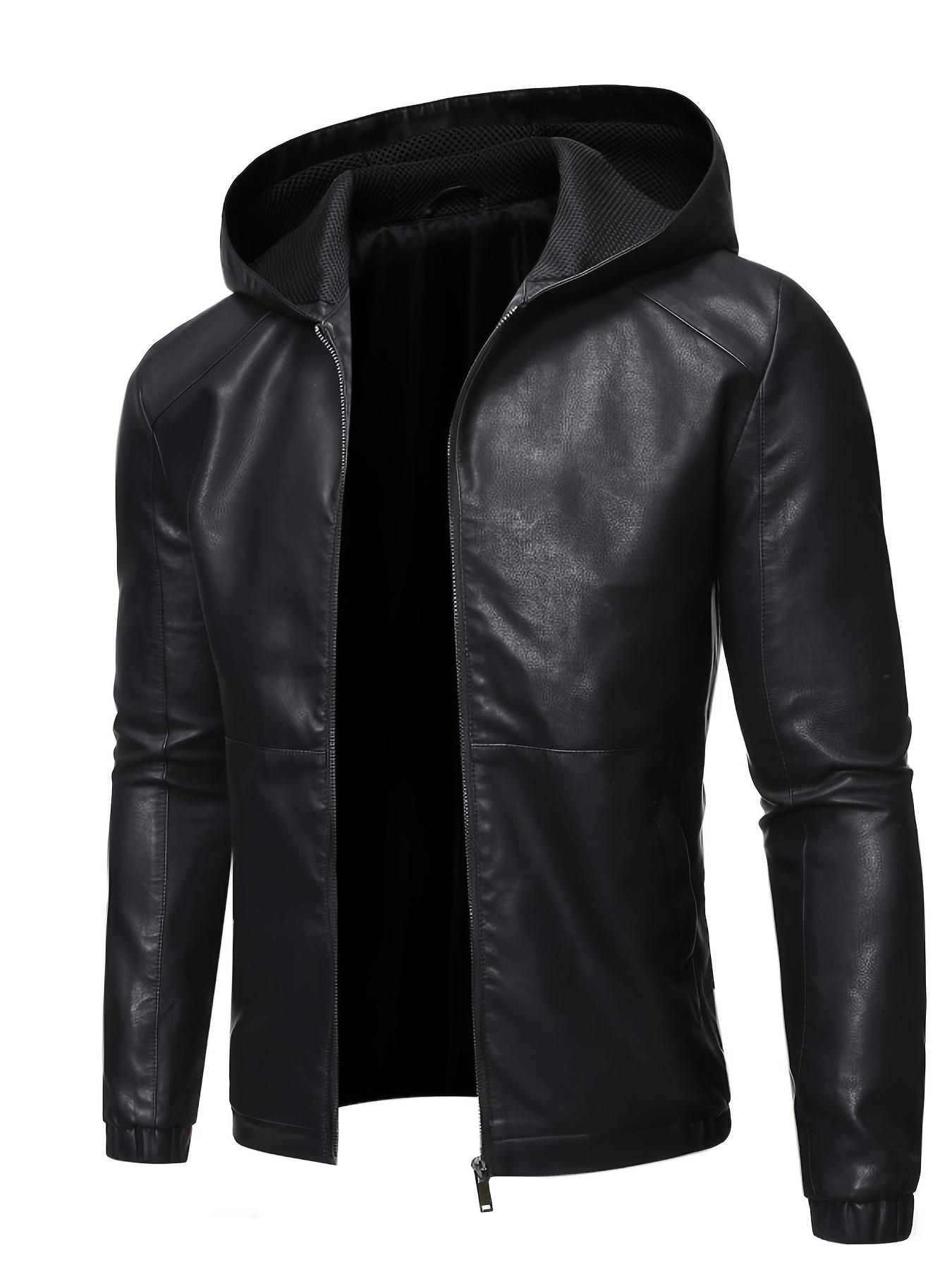

Шикарная куртка с капюшоном из искусственной кожи, мужская повседневная однотонная куртка из искусственной кожи на молнии для весны и осени XXXXXL чёрный