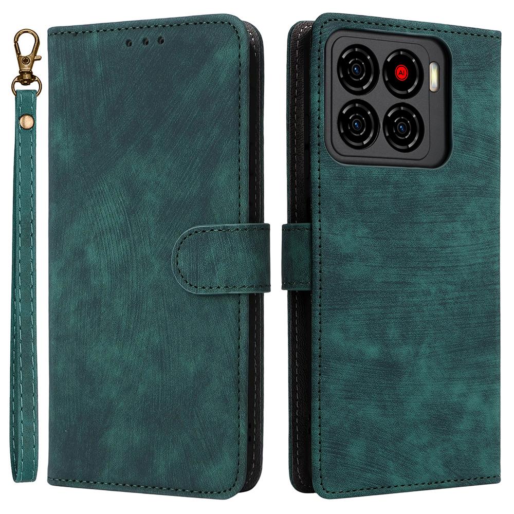 För ZTE Blade A56 Fodral Plånbok RFID-blockerande PU-läder Telefonskydd Ställ med Rem