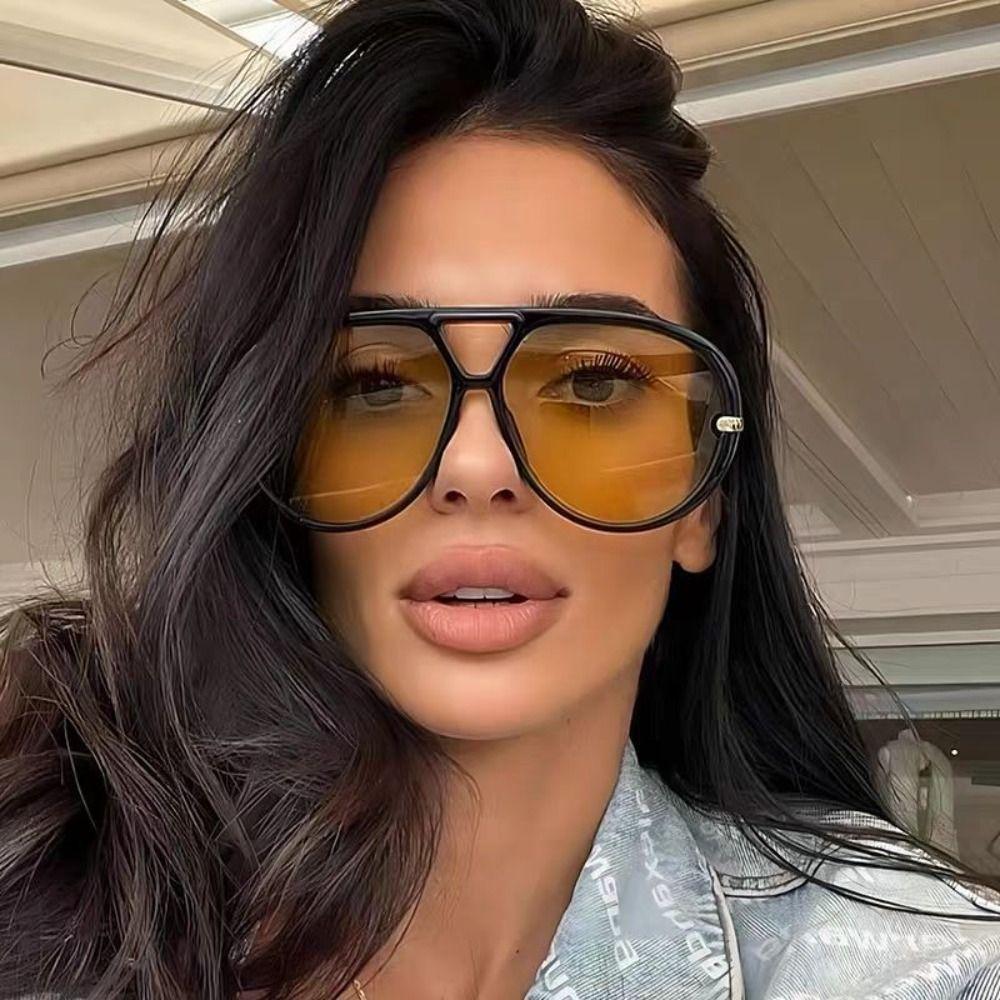 Anti-UV Women  Round  Sunglasses Trendy Oversized Shades Eyeglasses Retro Men Sun Glasses  Pilot