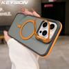 KEYSION Transparent Magnetic Lens Stand Case for MagSafe for iPhone 11 12 13 Pro Max TPU+PC Color Blocking Shockproof Phone Cover