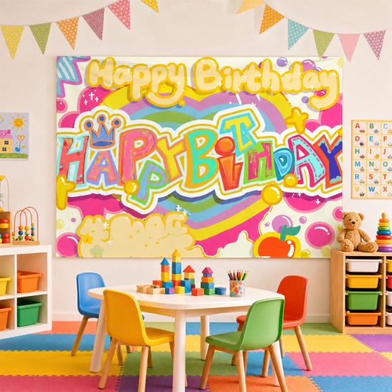 Stendardo Banner di Buon Compleanno Grande Poster in Tessuto da Appendere Segno per Decorazione Sfondo Parete