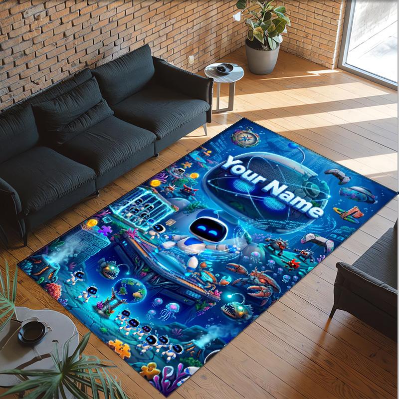 Personalized Crystal Velvet Carpet Custom Name Text,Astro Bot Anti Slip Area Rug For Home Decoration