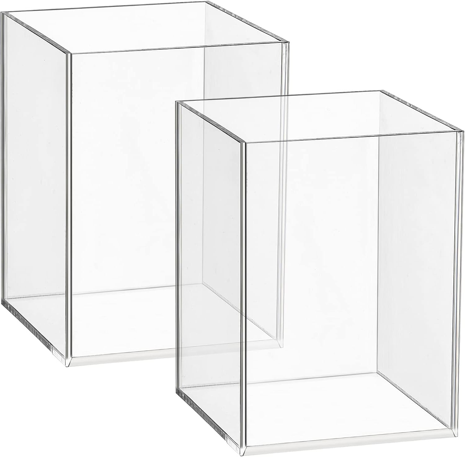 2 Pcs Clear Acrylic Pen Holder & Pencil Cup Clear Makeup Bush Holder Acrylic Desktop Stationery Organizer for Office School Home чистый
