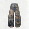 American high street retro washed old summer ripped jeans men's loose straight trendy brand ruffian handsome wide-leg pants