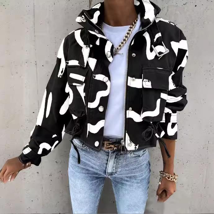 Jesienna i Zimowa Damska Kurtka Odzież Streetwear Elegancka Dopasowana Okrągły Dekolt Jednolita Kieszeń Zapinana na Guziki Długi Rękaw Płaszcze Do Pracy