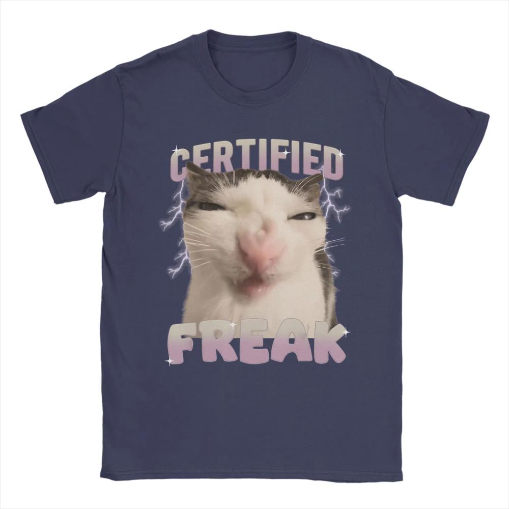 Zertifizierter Freak Lustige Katze Meme Herren- und Damen-Print T-Shirts Verrücktes T-Shirt Kurzarm O-Ausschnitt T-Shirts Baumwolle 3XL Kleidung