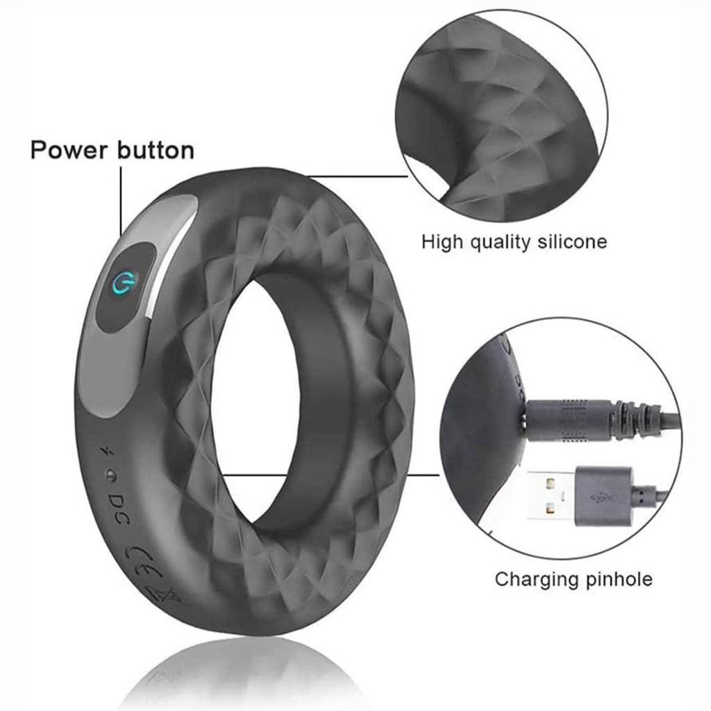 USB Rechargeable Silicone Cock Ring Vibrator Locks Penis Stimulating Toy For Men Masturbating