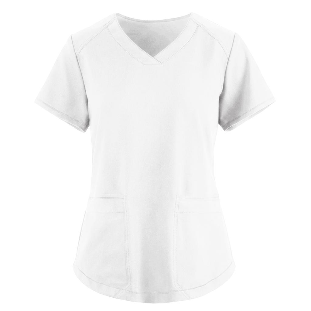 Women's Fashionable Loose-Fit Short-Sleeve V-Neck Pocket Workwear Top