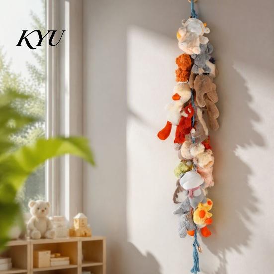 Baby Room Hanging Storage Stuffed Doll Cotton Chain, Wall Mounted Organizer with Plush Toy Holder Metal Clips, Boho Display Strap for Kids And Nursery