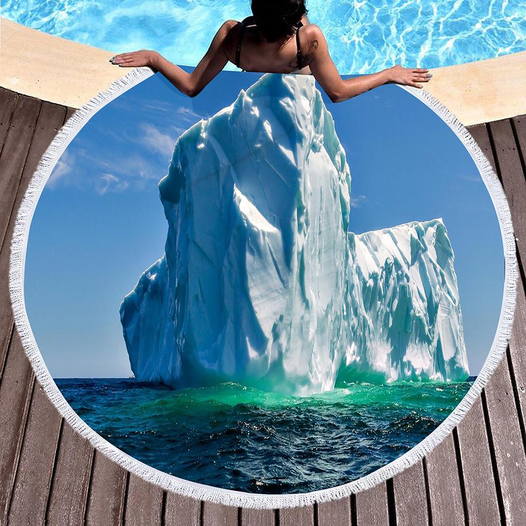 Beautiful Antarctic Iceberg Round Beach Towel, Polyester Sand Resistant Beach Blanket, Absorbent Quick Dry Pool Towel Picnic Mat