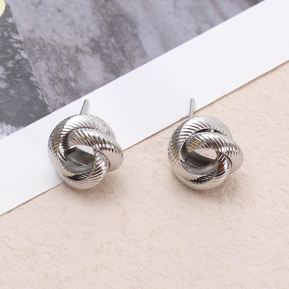 High-End Korean Fashion Pleated Striped Twisted Wrap Hollow Out Stud Earrings for Women - Christmas Jewelry