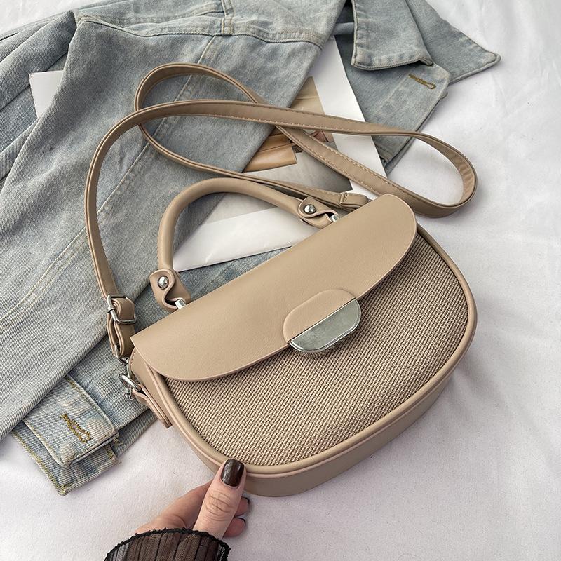 Spring New Niche Fashion Contrasting Color Saddle Bag Portable Shoulder Crossbody Trendy Women's Bag
