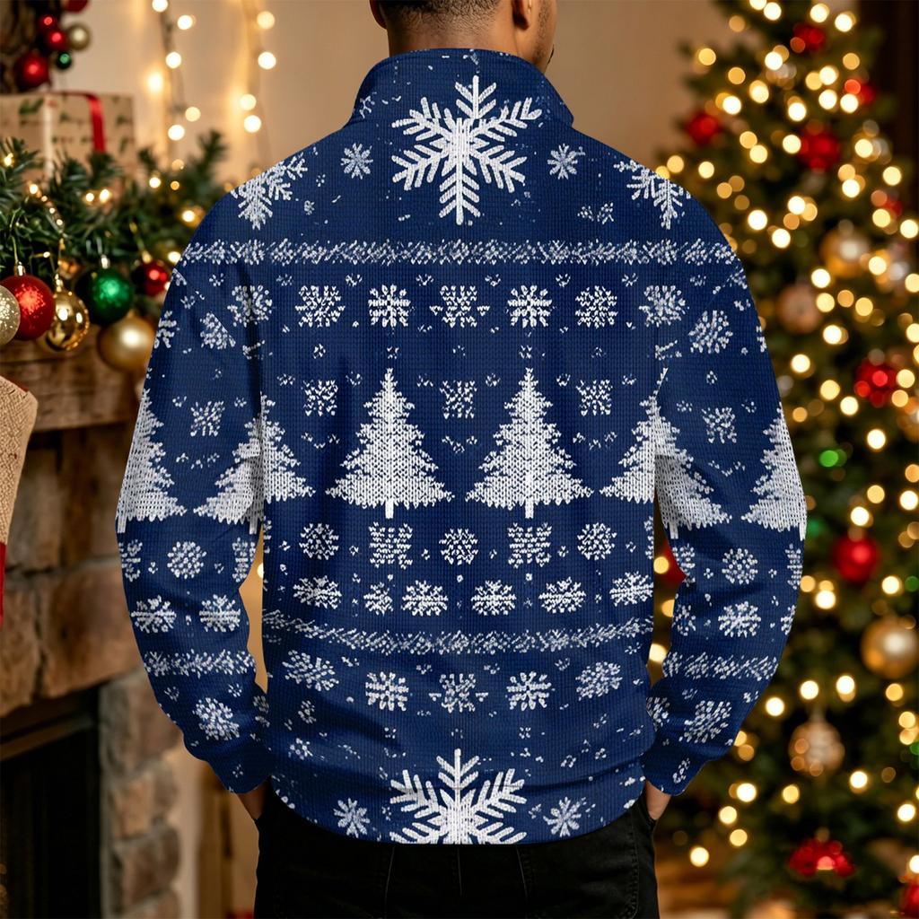 Men's Sweatshirt with Stand Collar Christmas Print Pullover for Casual Wear