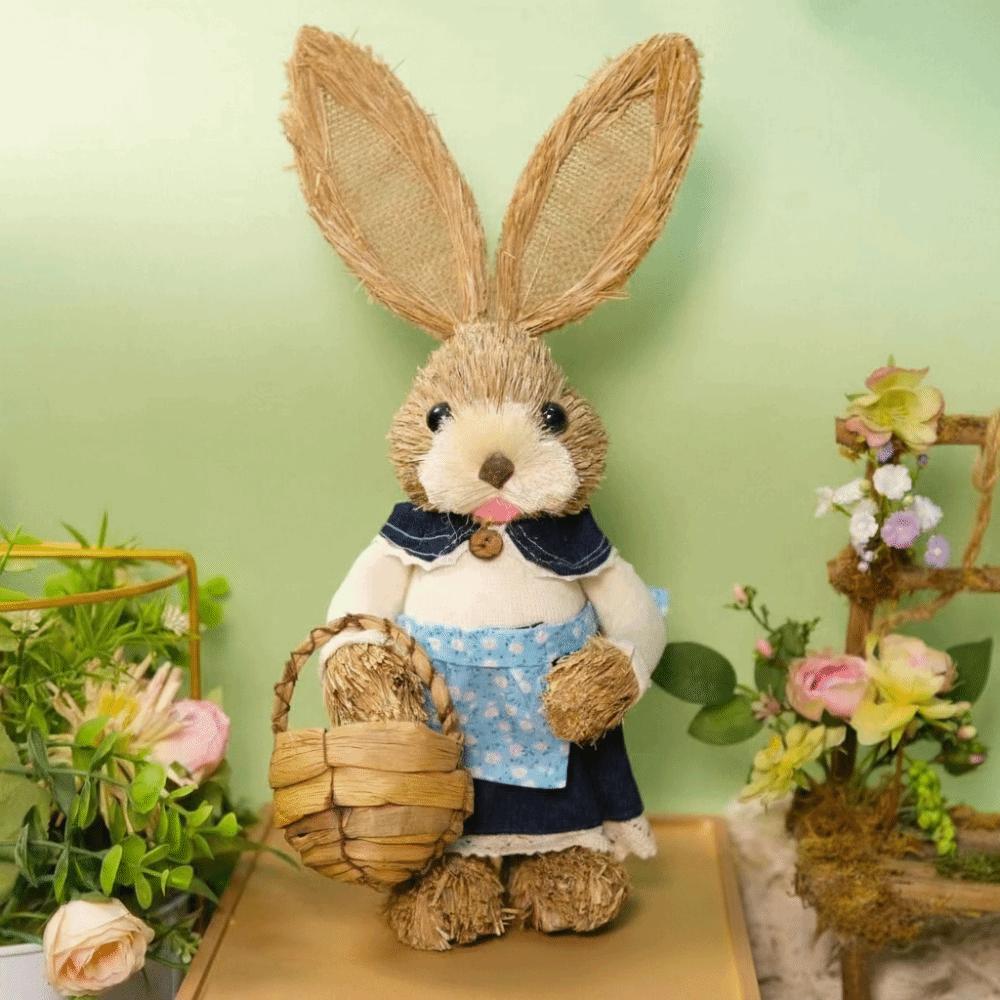 Realistic Design Woven Bunny 35cm Size Bunny Figure Easter Straw Rabbit  Window Display