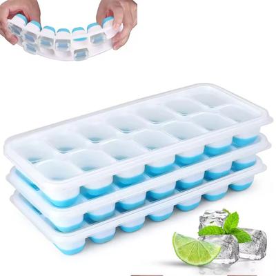 14 Grids Ice Cube Trays Reusable Silicone Ice Cube Mold Fruit Ice Maker with Removable Lids Kitchen Tools Freezer Summer Mould