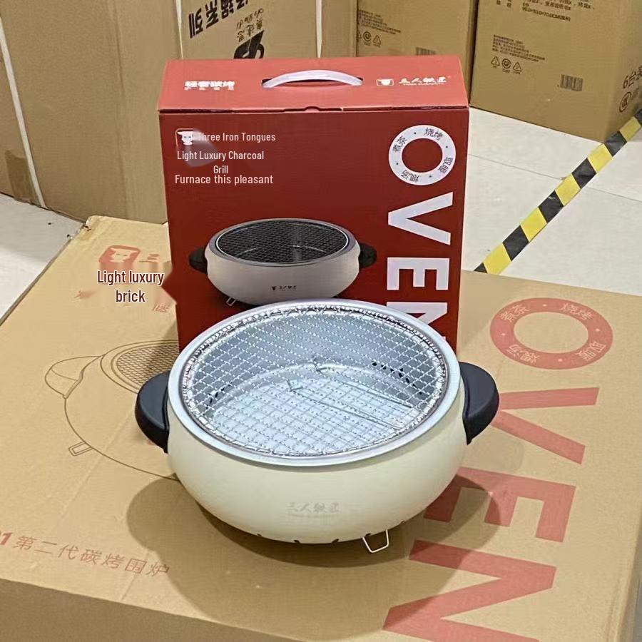 Churrasqueira a Carvão para Exterior com Grelha Redonda para Casa, Preparo de Chá, Acampamento e Uso como Fogão de Aquecimento