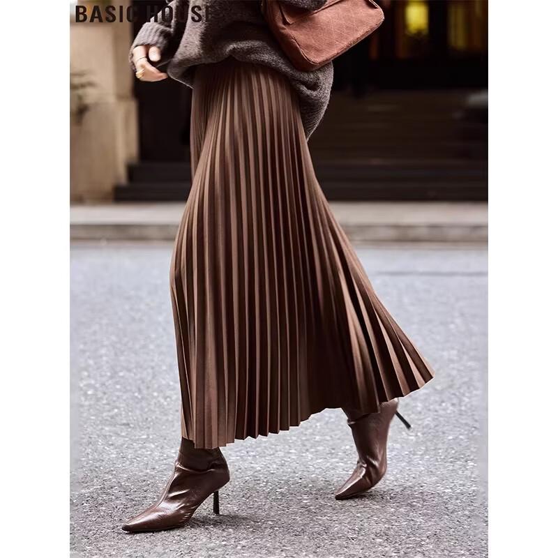 Basic House Pleated A-line Midi Skirt One Size