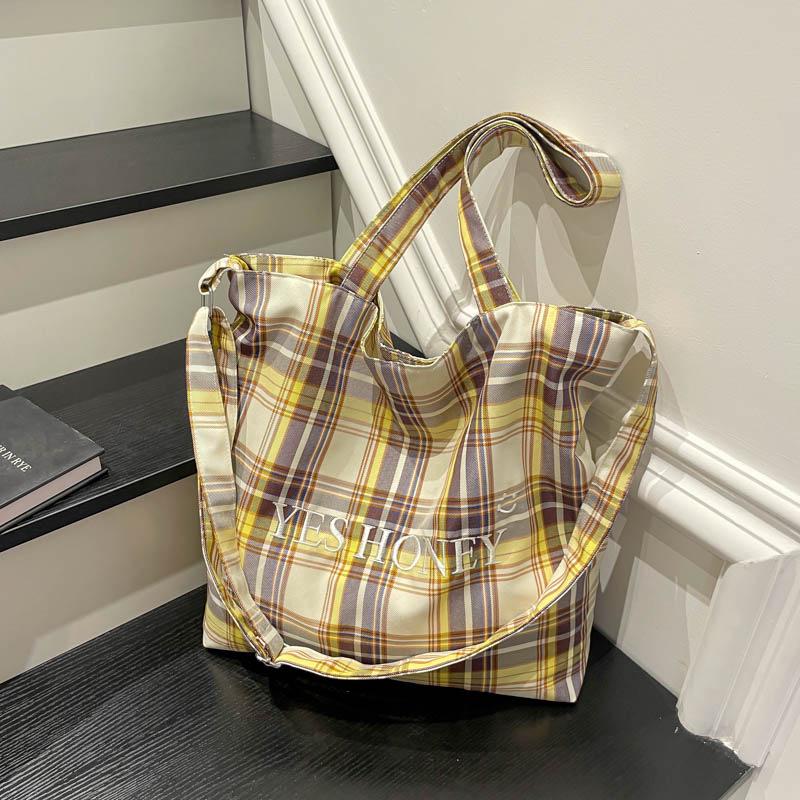 Schultertasche im koreanischen Stil mit Karomuster: Herbst/Winter Doppel-Tasche für Damen, Großes Fassungsvermögen Studenten-Pendler Crossbody