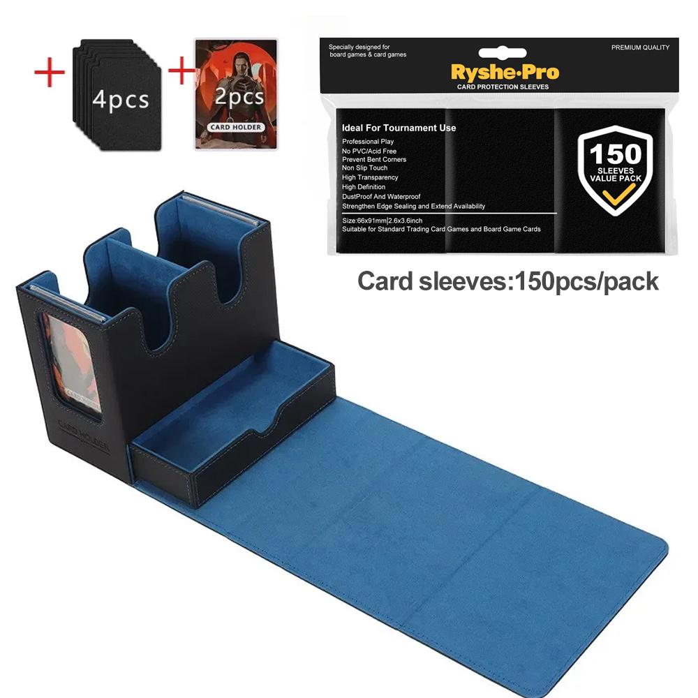 3 In 1 Commander Deck Box with 150 Premium Card Sleeves 66x91mm Trading Card Storage Box for MTG TCG PKM Cards with Dice Tray