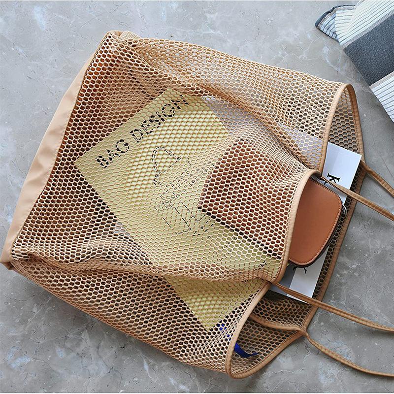 Yogodlns Sommer Große Kapazität Mesh Tote Tasche Für Frauen Einfache Hohl Strand Casual Schulter Tasche