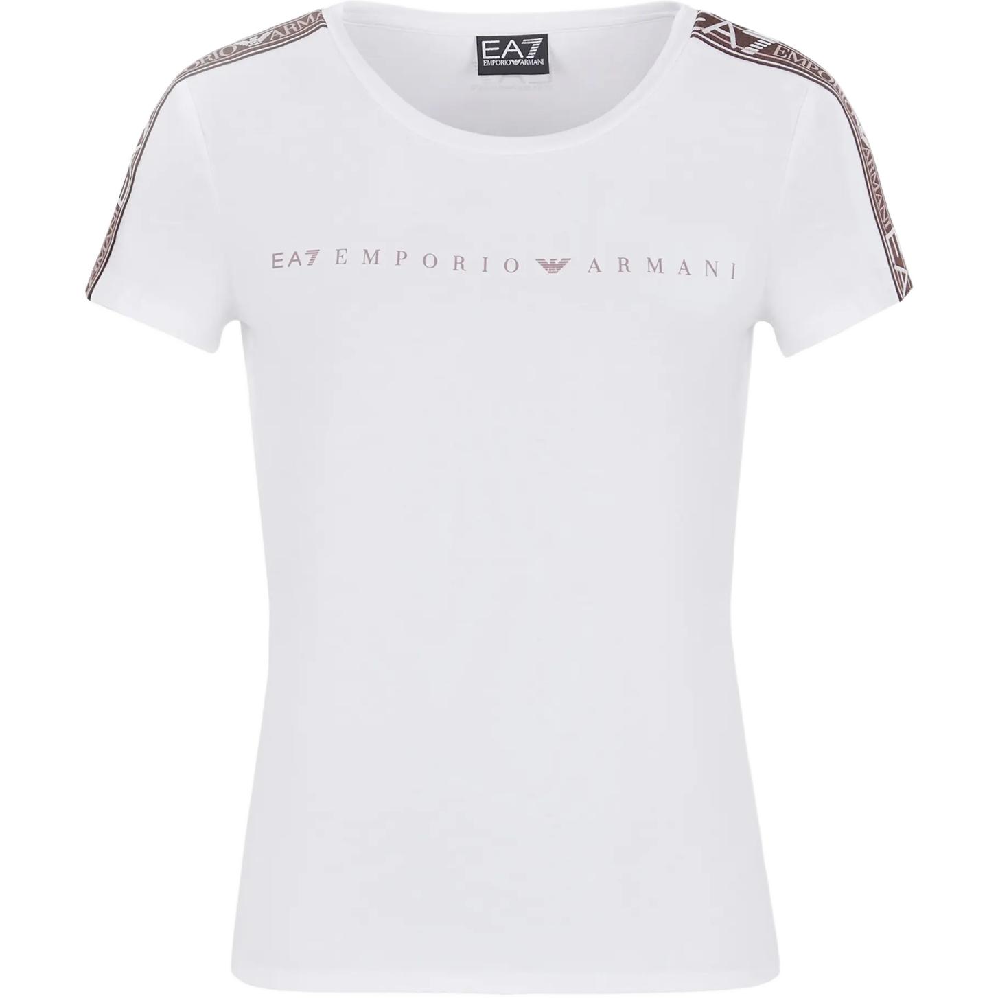 Emporio Armani EA7 SS24 Letter Logo Band Round Neck Short Sleeve T-Shirt Women tops White 6DTT03-TJKUZ-1100 M