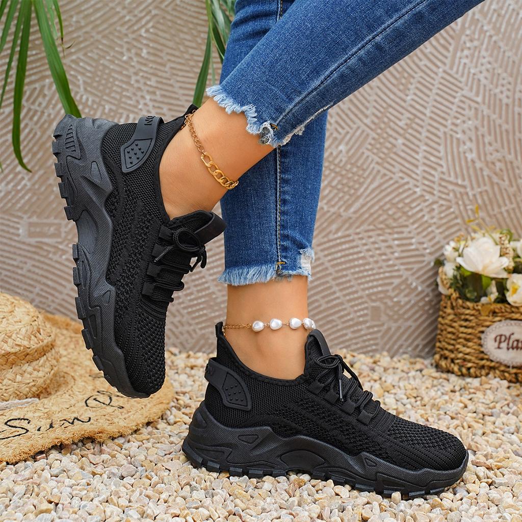 Women's Plus Size Fashion Knit Mesh Lace Up Breathable Casual Sneakers Lightweight Flexible Sole Walking Shoes for Daily Wear