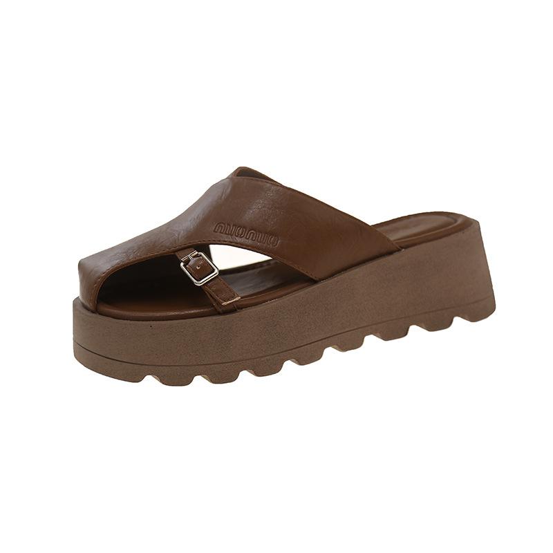 

Retro bag head half slippers women s outer wear 2025 summer new Korean version versatile thick bottom showing feet small breathable sandals 35 темно-коричневого кольору