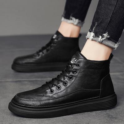 Hochwertige Leder Herren Freizeitschuhe Mode High Top Board Schuhe Bequeme Schnürstiefel Leichte Walking Sneakers